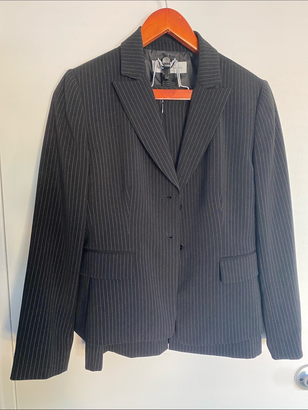 Tahari Timeless Classic Black and White Striped Skirt Suit